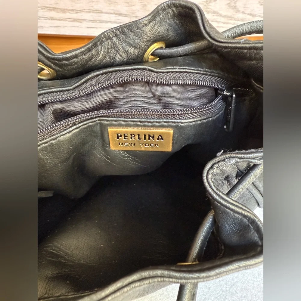 Perlina Black Leather Backpack
